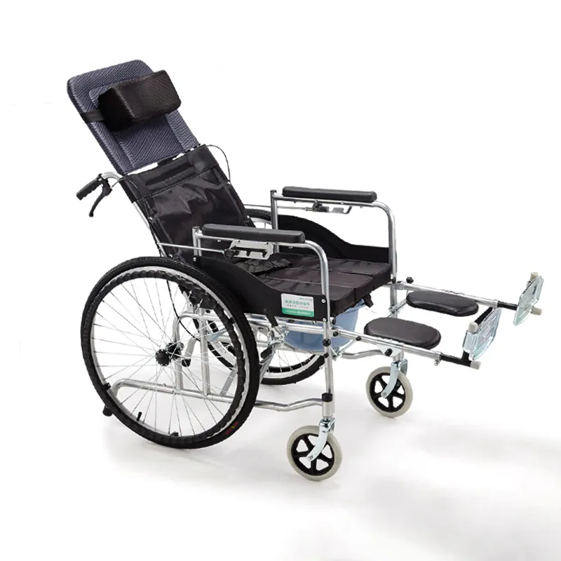 Commode allongée et inclinable, chaise à roulettes, toilettes, fauteuil roulant, manuel pour personnes âgées et handicapées